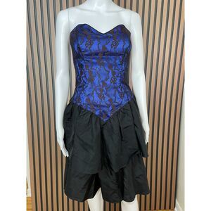 Gunne Sax Jessica McClintock Women's Dress Prom S Tiered Vintage Strapless Blue